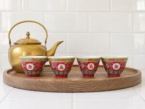 1990's Famille Rose Wan Shou Wu Jiang Longevity Cups